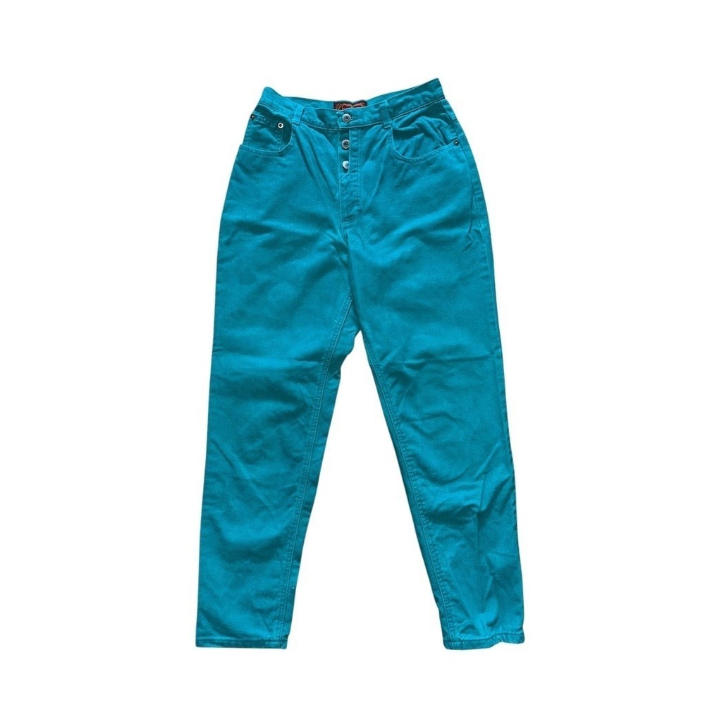 Bonjour Vintage Mom Jeans Womens Size 13 Teal Green High Waist Button Fly 1980's